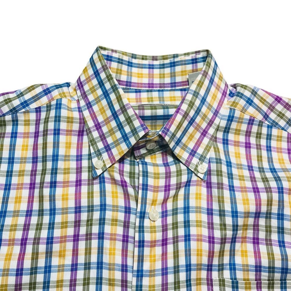 Peter Millar Shirt‎ Mens Medium Button Up Long Sleeve Purple Blue Yellow Plaid